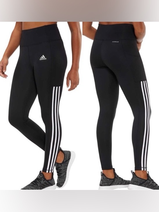 2 Pack Adidas Aeroready 3-Stripe High Rise Leggings Tights Black Gray 7/8 Pocket